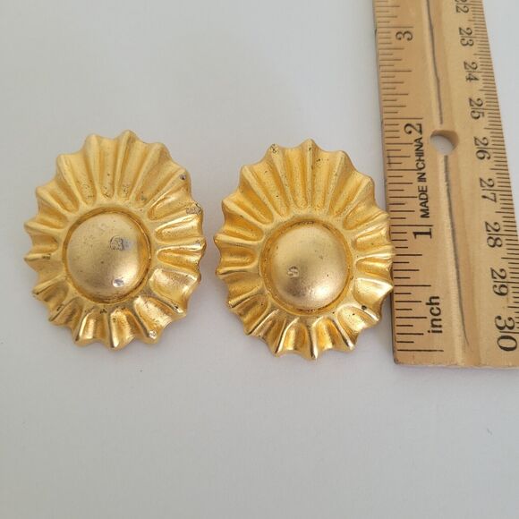 HERMES Sun Ray Clip On Earrings Gold Plated Vintage Authentic Large Heavy - Picture 10 of 12